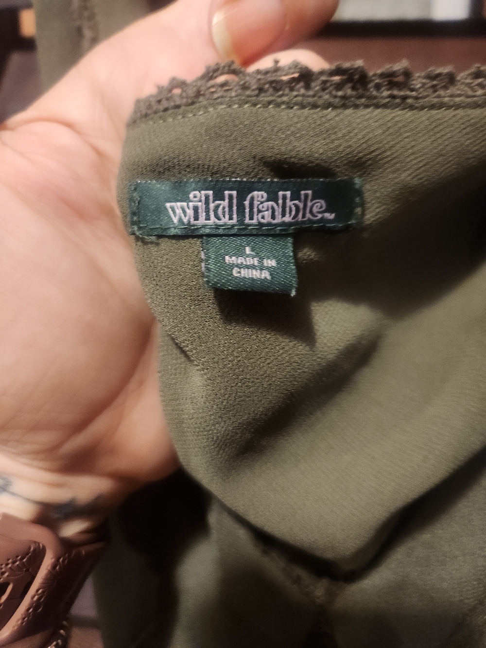 wild fable Olive Green Lace-Trim Maxi Dress - Picture 3 of 4